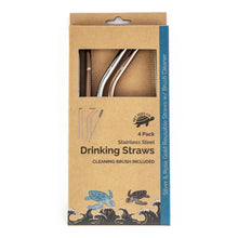 Load image into Gallery viewer, netzero stainless steel drinking straws with cleaning brush 4 pack
