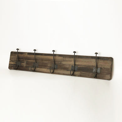 Distressed Wood Industrial Coat Rack with 5 hooks