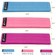 Load image into Gallery viewer, fabric resistance bands light medium heavy blue pink magenta
