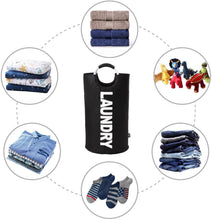 Load image into Gallery viewer, fabric laundry Bag Black with metal handle rings collapsible
