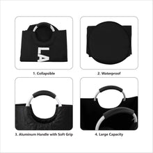 Load image into Gallery viewer, fabric laundry Bag Black with metal handle rings collapsible
