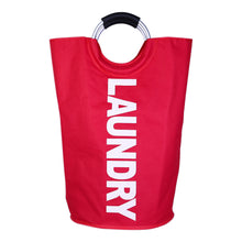 Load image into Gallery viewer, fabric laundry Bag red with metal handle rings collapsible

