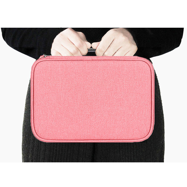 Cable Organizer Travel Case with Shelf - Pink