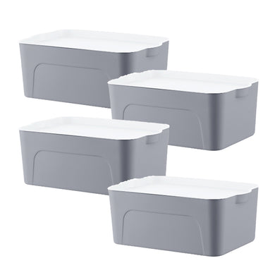 4PC STACKING BINS WITH LIDS SMALL - GREY