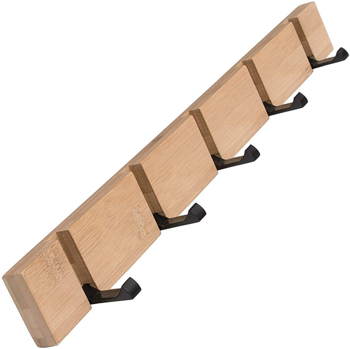 bamboo base wall hook with folding metal hooks