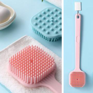Silicone body brush with long handle 