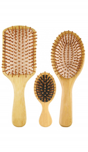 Load image into Gallery viewer, Bamboo Paddle Oval Travel Hair Brush Set
