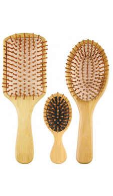 Bamboo Paddle Oval Travel Hair Brush Set