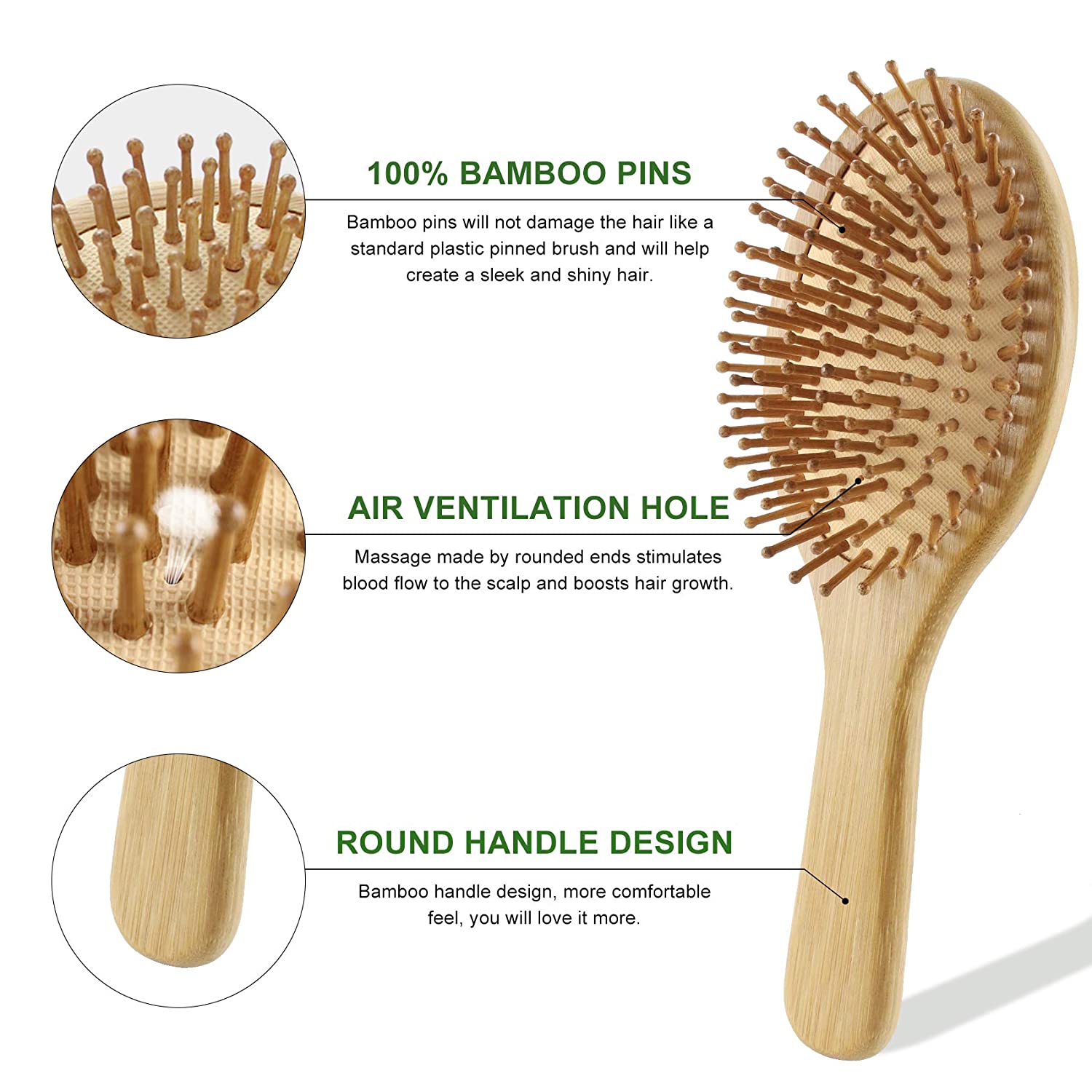 Masthome 3PCS Natural Bamboo Brushes Set for Household