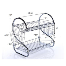 Load image into Gallery viewer, Metal Silver Dish washing rack with utensil holder cup rack and drip tray
