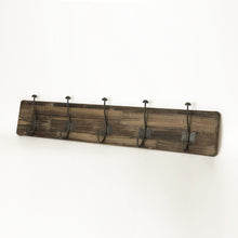 Load image into Gallery viewer, Distressed Wood Industrial Coat Rack with 5 hooks
