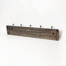 Load image into Gallery viewer, Distressed Wood Industrial Coat Rack with 5 hooks

