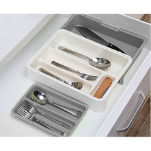 Load image into Gallery viewer, Expanding Kitchen Utensil Tray Drawer Organizer White and Gray
