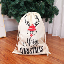 Load image into Gallery viewer, LARGE BURLAP CHRISTMAS SACK BAGS 2PC WITH KRAFT PAPER GIFT TAGS HIPSTER DEER
