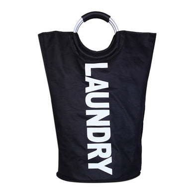 fabric laundry Bag Black with metal handle rings collapsible