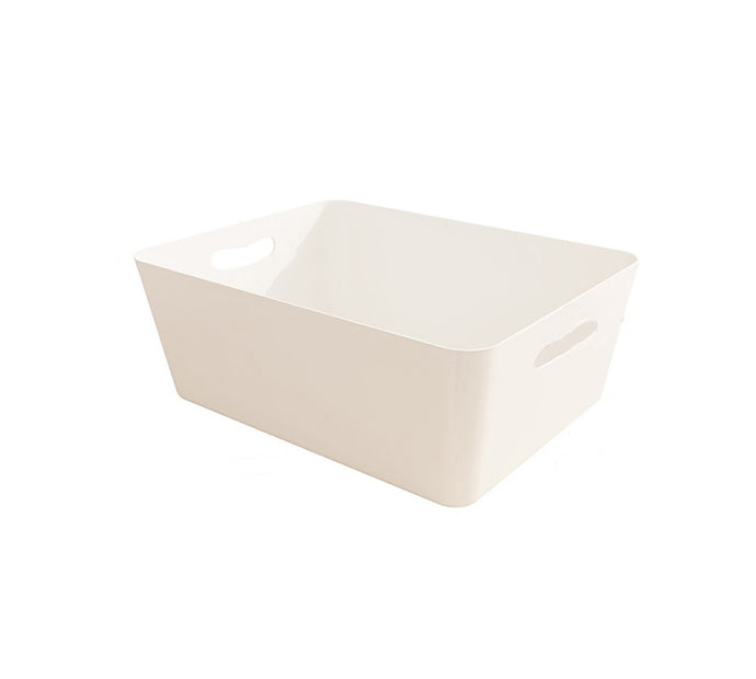 Storage basket bin container with handle white small