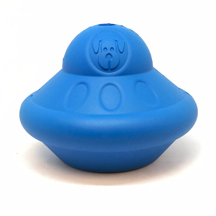 Spotnik Medium flying saucer chew toy and treat dispenser-blue